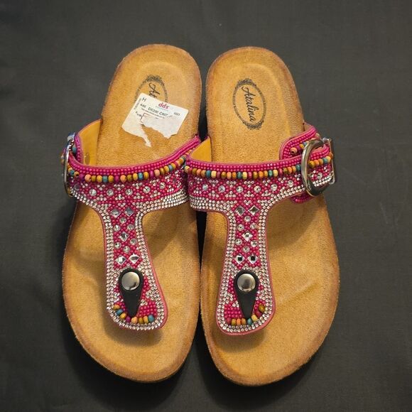 BRAND NEW ATALINA JEWEL EMBELLISHED FOOTBED THONG WOMENS SANDAL - Picture 2 of 16